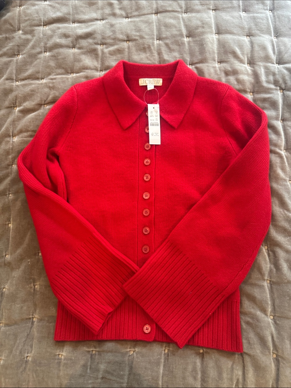 J. Crew Bright Red Button-Up Collared Cardigan